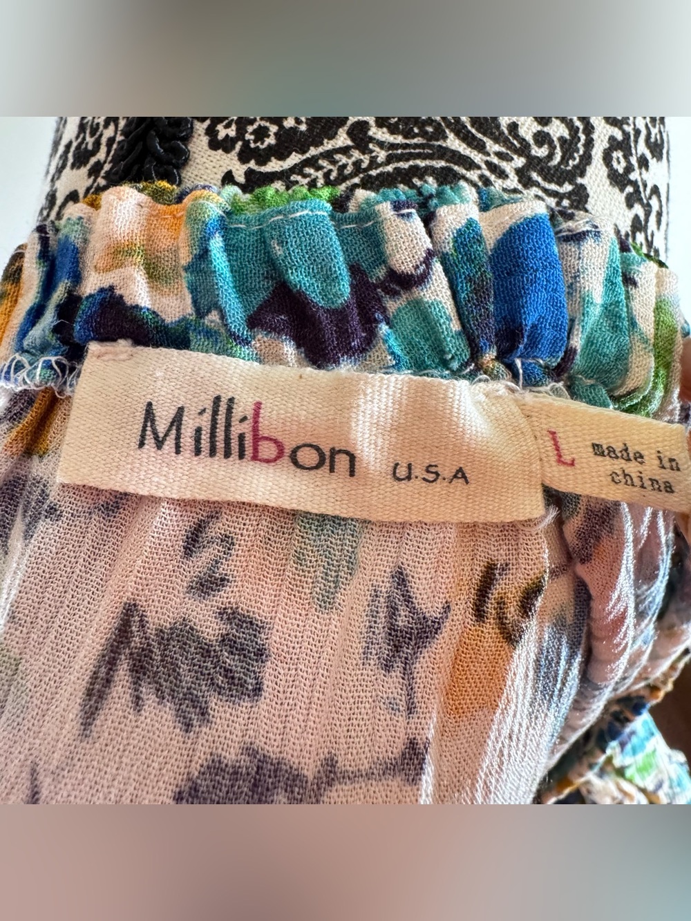 Millibon Floral V-Neck Short Sleeve Flowy Midi Dress in Blue & Green size L - Picture 8 of 9
